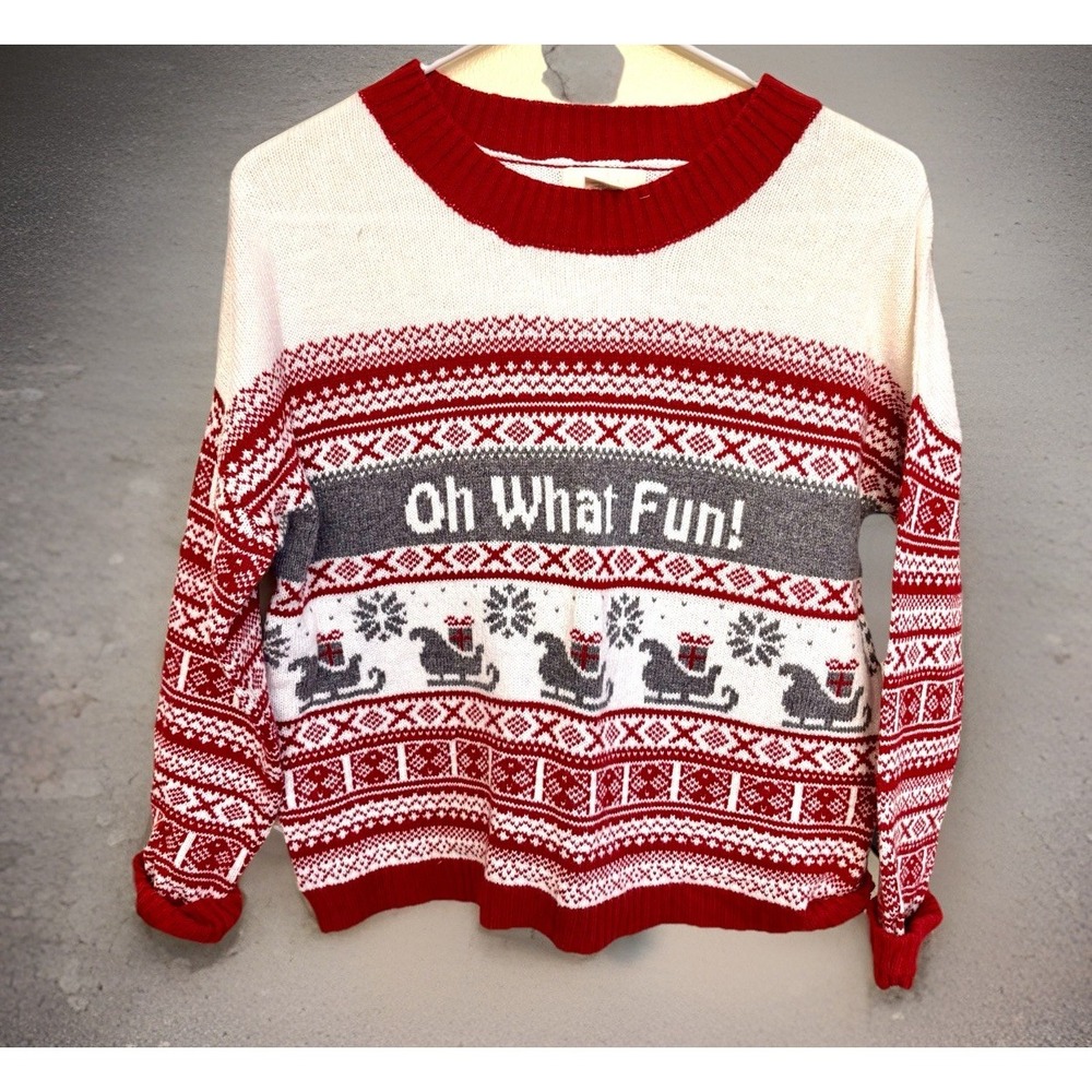 Kaisley Fair Isle Oh What Fun Christmas Sweater Women's Small Wool Blend